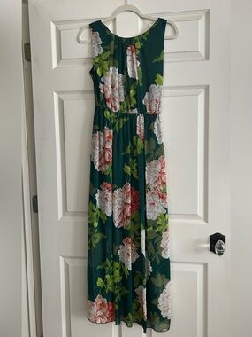 Enfocus Studio Deep Green Dress with Pink & White Floral Accents